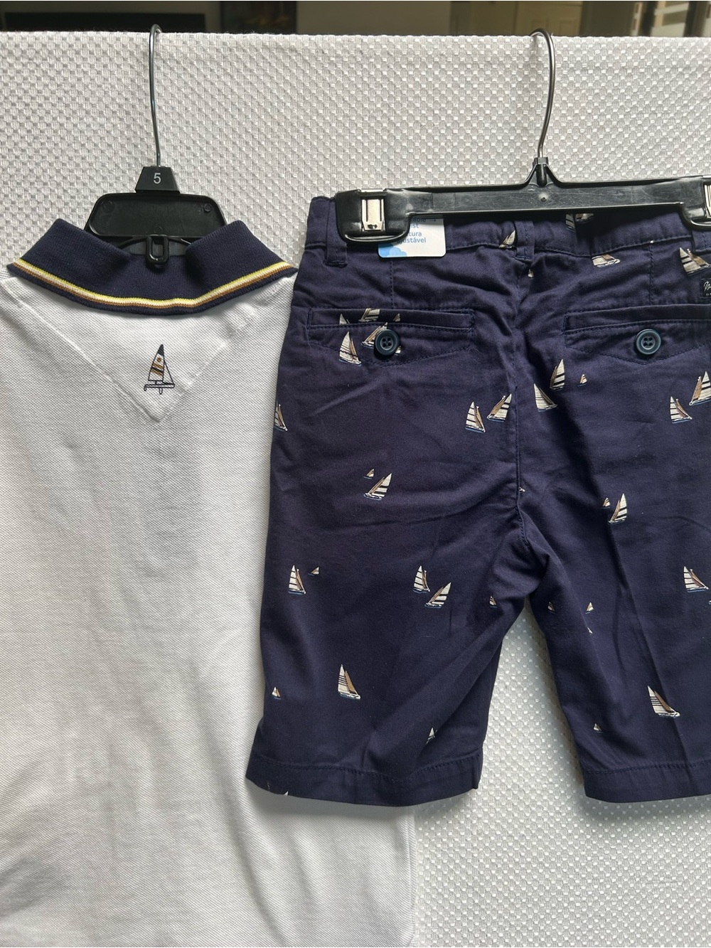 Mayoral Set w White Polo w Navy & Yellow Trim & Navy Sailboat shorts. NWT Size 5 - Picture 7 of 8